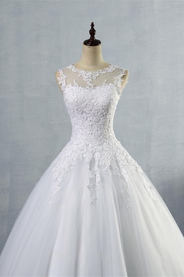 Bradyonlinewholesale Ball Gown Jewel Tulle Lace Wedding Dress White Appliques Sleeveless Bridal Gowns On Sale_4