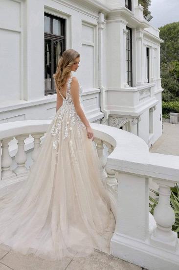 Beautiful A line V neck Tulle Sleeveless Wedding dress with lace_2