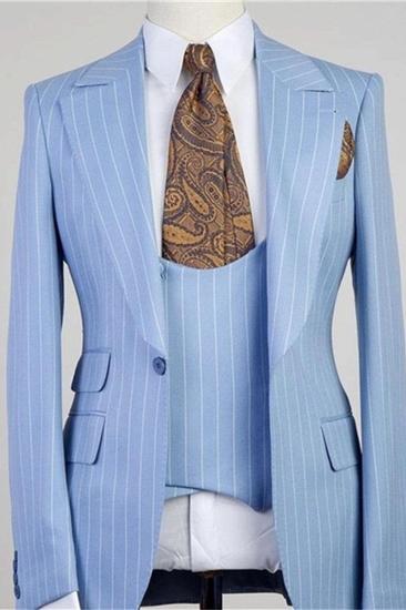 Isiah Fashion Blue Striped Point Lapel Three Piece Mens Suit_2