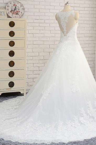 Bradyonlinewholesale Glamorous Straps Jewel Sleeveless Wedding Dresses A line White Tulle Bridal Gowns With Appliques On Sale_2