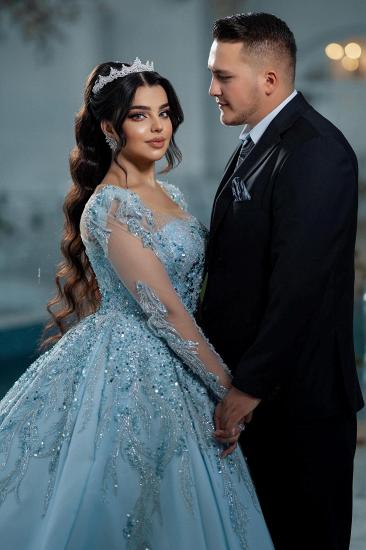 Luxurious Evening Dresses Long Blue Ball Gowns with Glitter_3