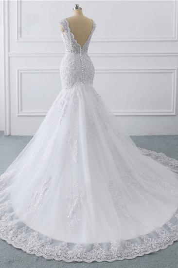 Bradyonlinewholesale Gorgeous V-Neck Tulle Lace Wedding Dress Sleeveless Mermaid Appliques Bridal Gowns On Sale_4