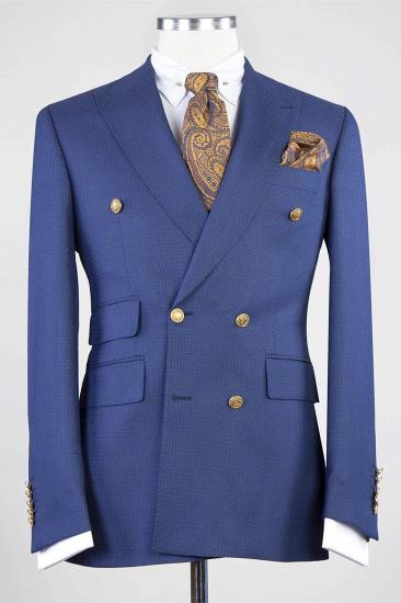 Fashion Dark Blue Slim Fit Peaked Lapel Two Pieces Men Suits