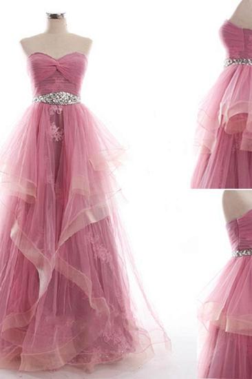 Sweetheart Unique Design Pink Prom Dress with Appliques Tulle Organza Evening Dress_2