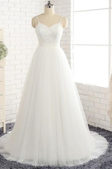 Bradyonlinewholesale Affordable Spaghetti Straps White Wedding Dresses A-line Tulle Ruffles Bridal Gowns On Sale