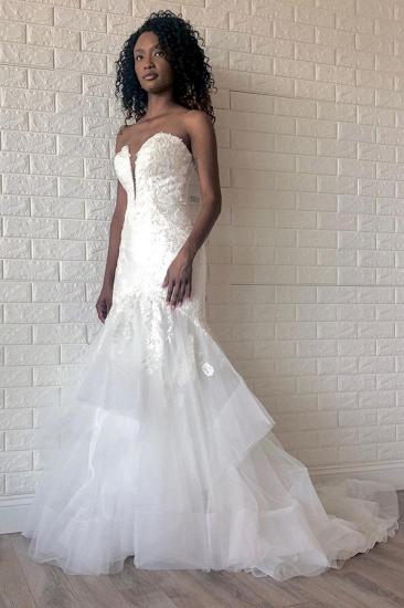 White Sweetheart Mermaid Spring Wedding Dress with Multi-Layers_1