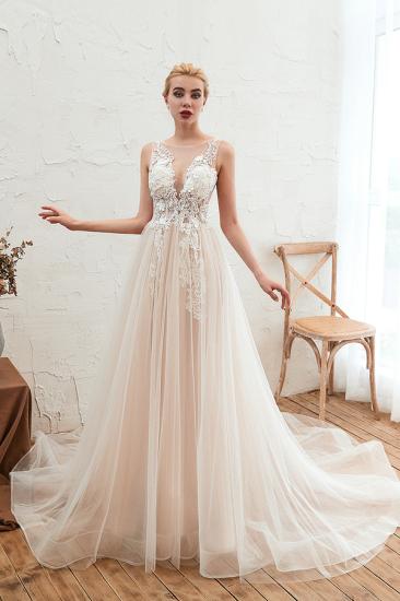 Illsuion neck Champange Wedding Dress with Chapel Train | Sleeveless Summer Bridal Gowns Online_7