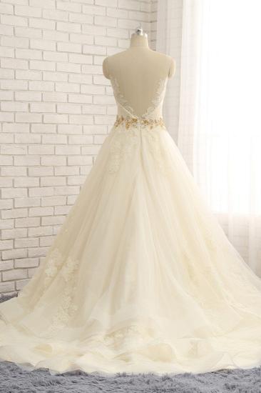 Bradyonlinewholesale Gorgeous Jewel Sleeveless A-Line Tulle Wedding Dress Lace Appliques Bridal Gowns with Beadings_2