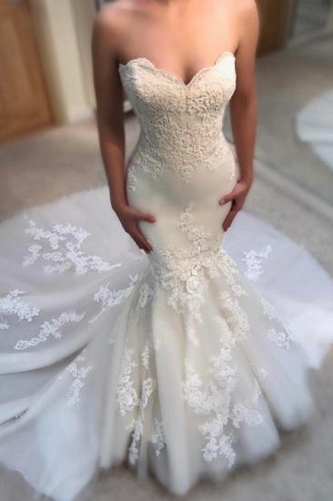 Elegant Summer Mermaid Wedding Dresses | Sweetheart Neck Appliques Sleeveless Bridal Gowns_1