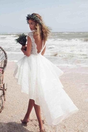 Boho Bateau Ankle High Cropped White Beach Wedding Dress_2