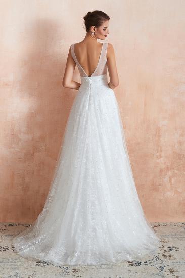 Carnelian | White V-neck Beach Wedding Dress with Pearls on Tulle, Elegant Sleeveless Long length Summer Bridal Gowns_2