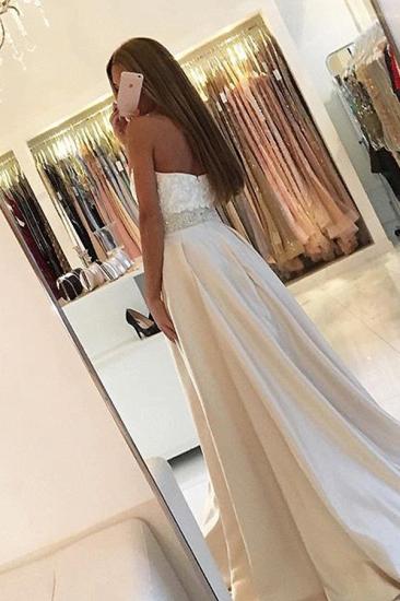 A-line Sweetheart Lace Ivory Prom Dresses Beading Belt Evening Dress_2