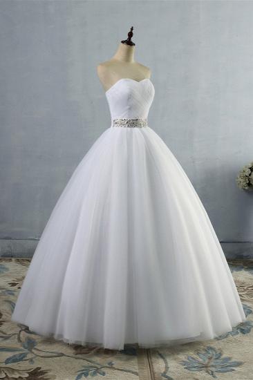 Bradyonlinewholesale Gorgeous Strapless Sweetheart Tulle Wedding Dress Sleeveless Ruffles Bridal Gowns with Beadings Sash_3