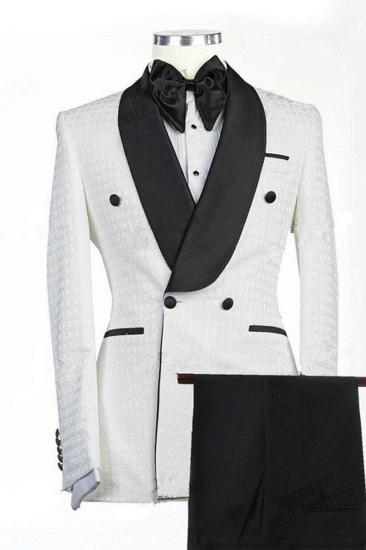 Drew White Jacquard Double Breasted Shawl Lapel Wedding Groom Suit