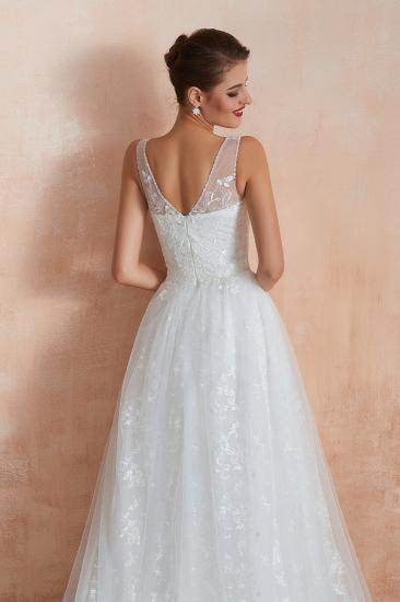 Affordable V-Neck Tulle Lace Long White Wedding Dress_9