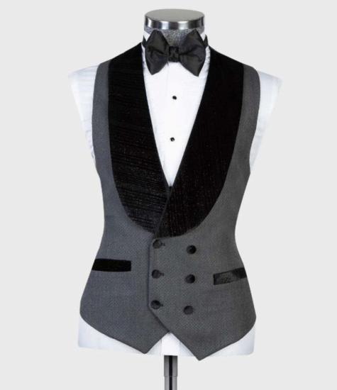 Gray One Button Stylish Wedding Suits With Black Shawl Lapel_2