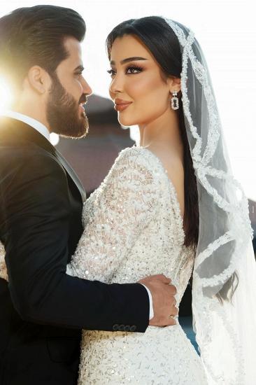 Modern Wedding Dresses Mermaid Style Glitter Wedding Dress with Sleeves_6