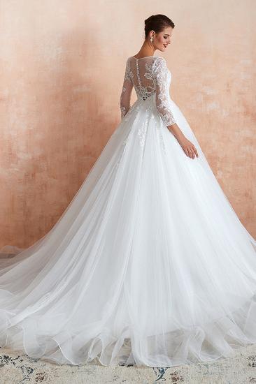 Affordable Lace Jewel White Tulle Wedding Dress with 3/4 Sleeves_6