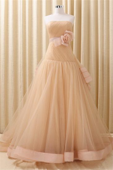 Strapless Lace-Up Organza Evening Dresses Tiered Flower Elegant Prom Gowns_1
