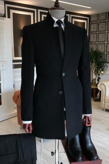 Charles Heritage All Black Stand Collar Slim Fit Wool Jacket_1