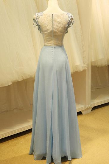 Baby Blue Evening Dresses with Flowers Lace Appliques Pretty Long Prom Gowns with Pearls_2