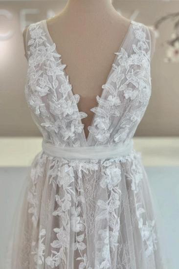 Designer Wedding Dresses V Neck Bridal Gown A Line Lace_6