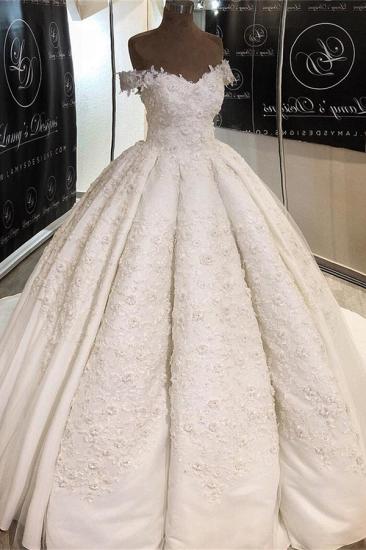 Bradyonlinewholesale Chic Off-the-shoulder A-line White Wedding Dresses Satin Ruffles Lace Bridal Gowns With Appliques Online_1