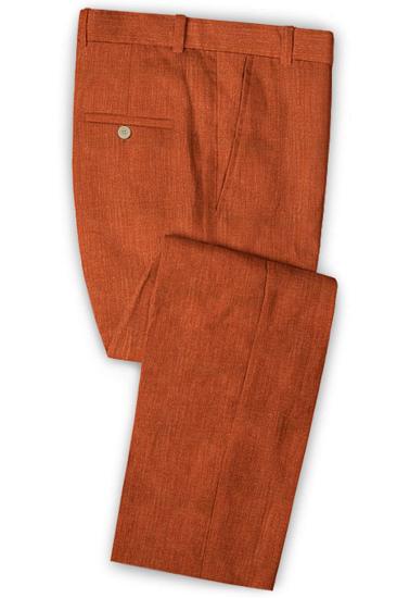 Summer Orange Linen Mens Suit 2 Piece |  Groom Wear Formal Party Prom Blazer_3