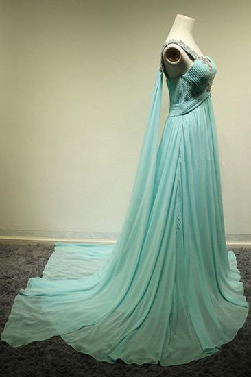 One Shoulder Tiered Green Evening Dresses Popular Elegant Long Train Crystal long Prom Dress_4