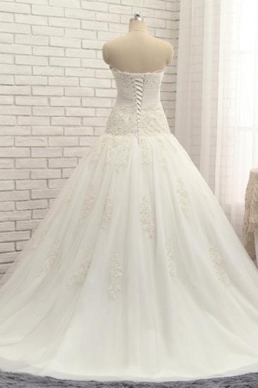 Bradyonlinewholesale Glamorous Strapless Tulle Lace Wedding Dress Sweetheart Sleeveless Bridal Gowns with Appliques On Sale_2