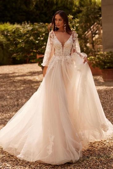 Boho Wedding Dresses A Line Lace Wedding Dresses with Sleeves