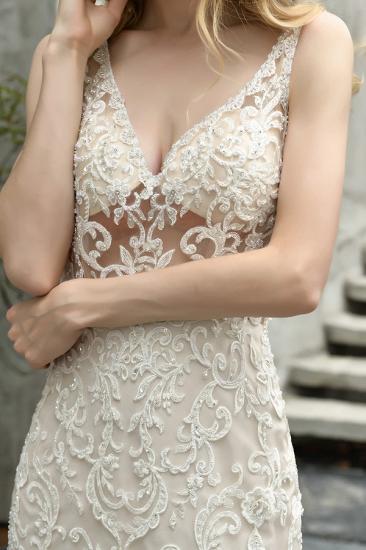 Sexy See-through Lace Mermaid Lace Sleeveless Ivory Wedding Dress with Ruffle Train_4