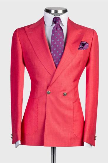 New Red Fashion Double Breasted Pointe Collar Prom Men Suits_1
