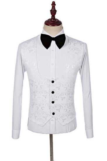 Dillon White Three-Piece Fashion Jacquard Shawl Lapel Wedding Dress Set_3