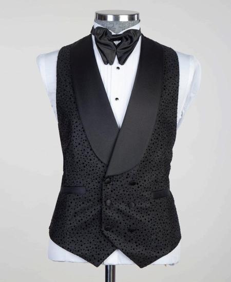 Modern Black Three Piece Shawl Lapel Mens Wedding Suit_5