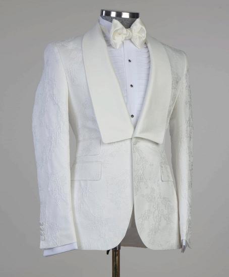 Latest Design White Jacquard Shawl Lapel One Button Wedding Suits_3