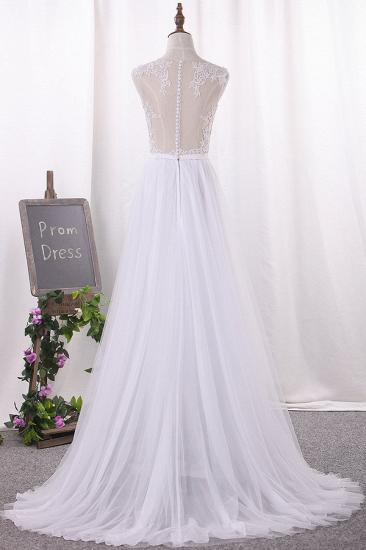 Bradyonlinewholesale Elegant Jewel Tull Lace Wedding Dress Sleeveless Appliques Ruffles Bridal Gowns On Sale_3