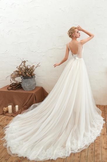 Affordable Tulle V-Neck Ruffle Long Wedding Dress with Appliques_7