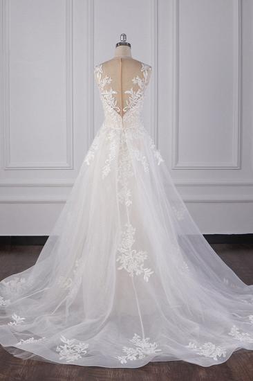 Bradyonlinewholesale Elegant Jewel Tulle Lace Wedding Dress Appliques Sleeveless Mermaid Bridal Gowns Online_3
