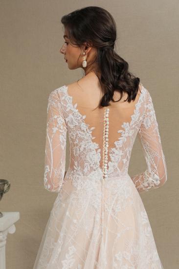 Elegant Lace Deep V-neck Wedding Dress Long Sleeve Floor Length Bridal Gowns_8