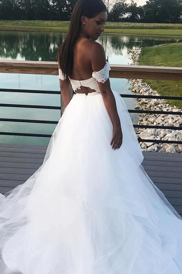 Charming Off the Shoulder A Line Wedding Dress | White Tulle Lace V Neck Bridal Gown_2