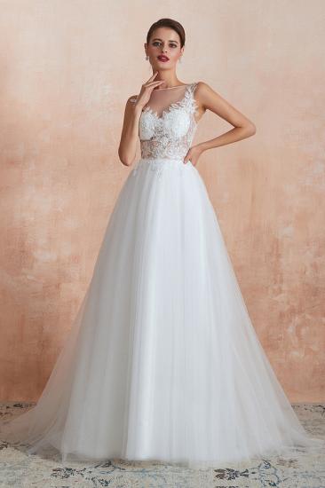 Caltha | Beautiful Bateau neck White Wedding Dress with Sparkling Sequins, Bradyonlinewholesale Design Lace Bridal Gowns_8