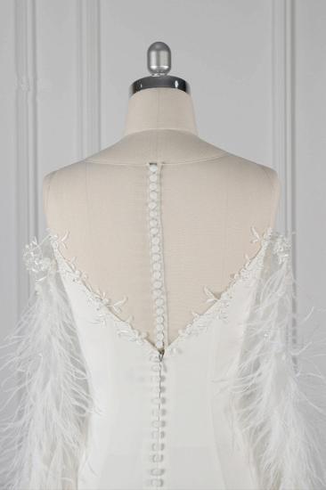 Bradyonlinewholesale Chic Jewel Sleeveless White Chiffon Wedding Dress Mermaid Appliques Bridal Gowns with Fur Onsale_6