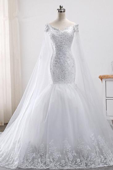 Bradyonlinewholesale Glamorous Off-the-Shoulder Mermaid Wedding Dress Sweetheart Tulle Appliques Beadings Bridal Gowns On Sale_1
