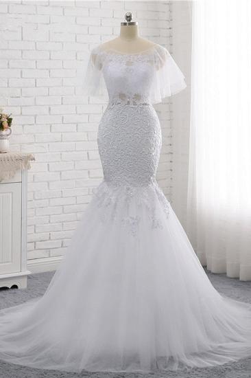 Bradyonlinewholesale Elegant Jewel Sleeveless White Tulle Wedding Dress Mermaid Lace Beading Bridal Gowns On Sale_1