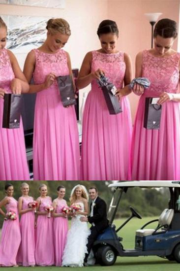Cheap Pink Lace Long Bridesmaid Dress Popular Chiffon Floor Length Dresses for Wedding_3