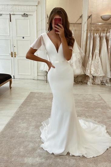 Elegant Sleeveless V-neck Long Mermaid Wedding Dresses_2