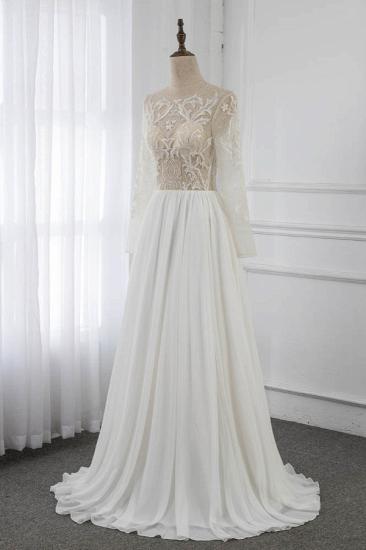 Bradyonlinewholesale Affordable Jewel Chiffon Ruffles Wedding Dresses Lace Top Long Sleeves Bridal Gowns Online_3