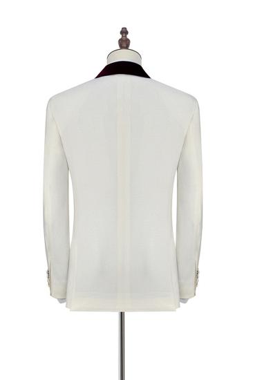 Velvet Shawl Collar White Wedding Tuxedo |  Burgundy Tank Top Three Piece Wedding Dress_3