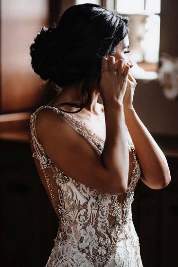 Backless Lace Deep V-Neck Beaded Floor Length Wedding Dress_2